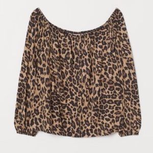 H&M Leopard Off The Shoulder Blouse W/ Buttons